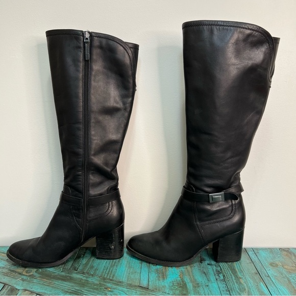 Franco Sarto Black Leather Heeled Knee High Boots Size 9.5M - Picture 3 of 16